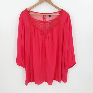 Torrid Womens Gauze Crochet Lace Top Embroidered Blouse Red Coquette 1X NWT